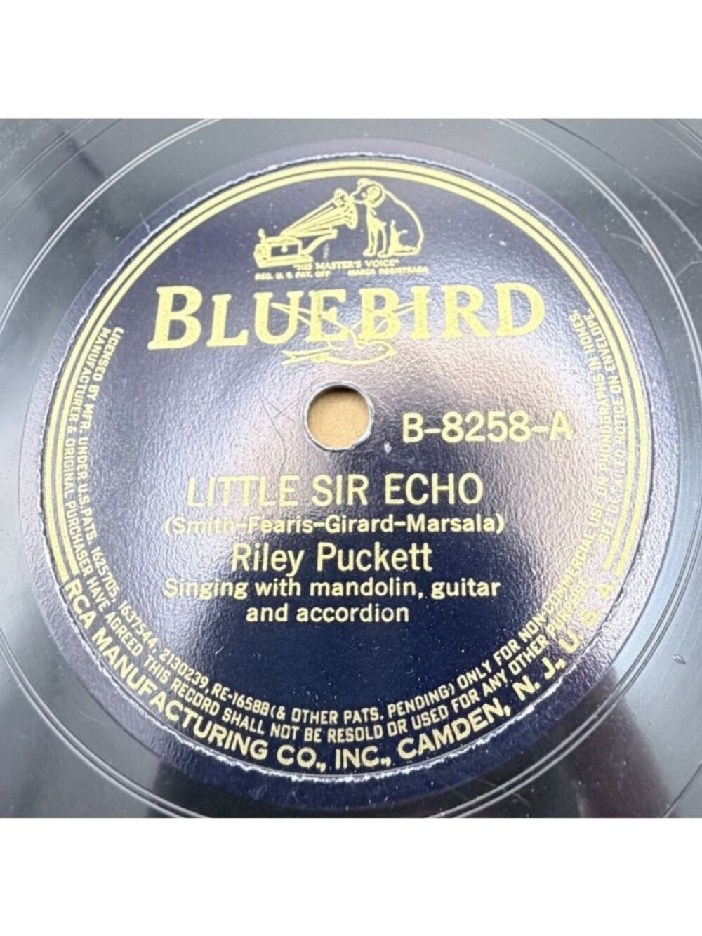 Riley Puckett Little Sir Echo / Dream Train 78 RPM 30s Country Bluebird 8258
